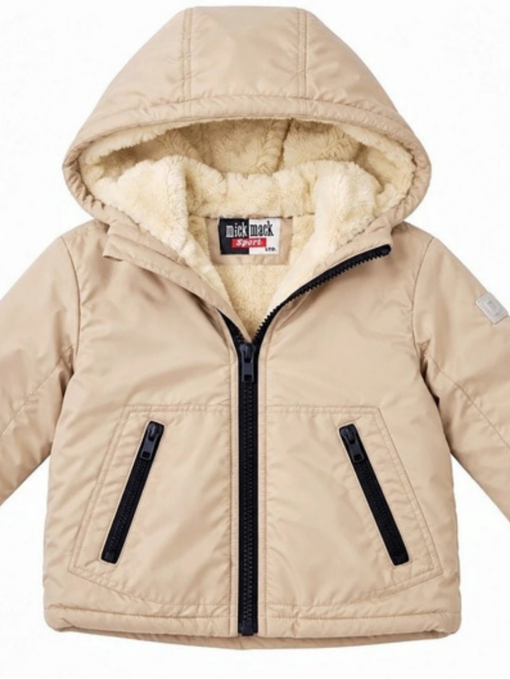 Mick Mack Sport Beige Sherpa Lined Hooded Jacket Black Zippers 3T